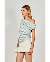 endless rose Women's A-symmetrical Off The Shoulder Satin Top
