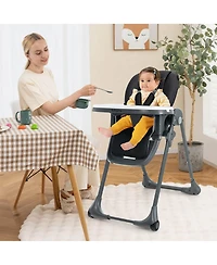 Gymax Toddler High Chair w/ 7 Height and 3 Footrest Adjustable Cup holder 2 Wheels
