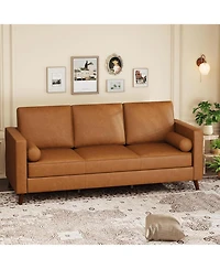 gaomon 86" Faux Leather Sofa, Mid-Century Modern 3-Seater Couch with Deep Seat and Removable Cover