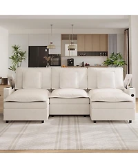 gaomon 108" Modular Sectional Sofa, U-Shaped Chenille Cloud Couch with Storage Armrest and Charging