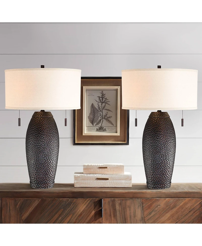 Franklin Iron Works Noah 31" Tall Vase Farmhouse Rustic End Table Lamps Set of 2