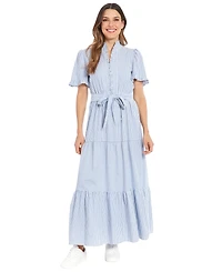 London Times Petite Fit & Flare Slit Neck Tiered Maxi Dress