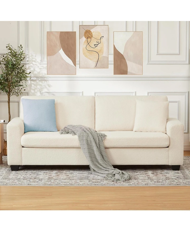 gaomon 84" Loveseat Sofa, Teddy Velvet 3-Seater Couch with Deep Seat, Removable Cushions, Comfy Sofa for Living Room