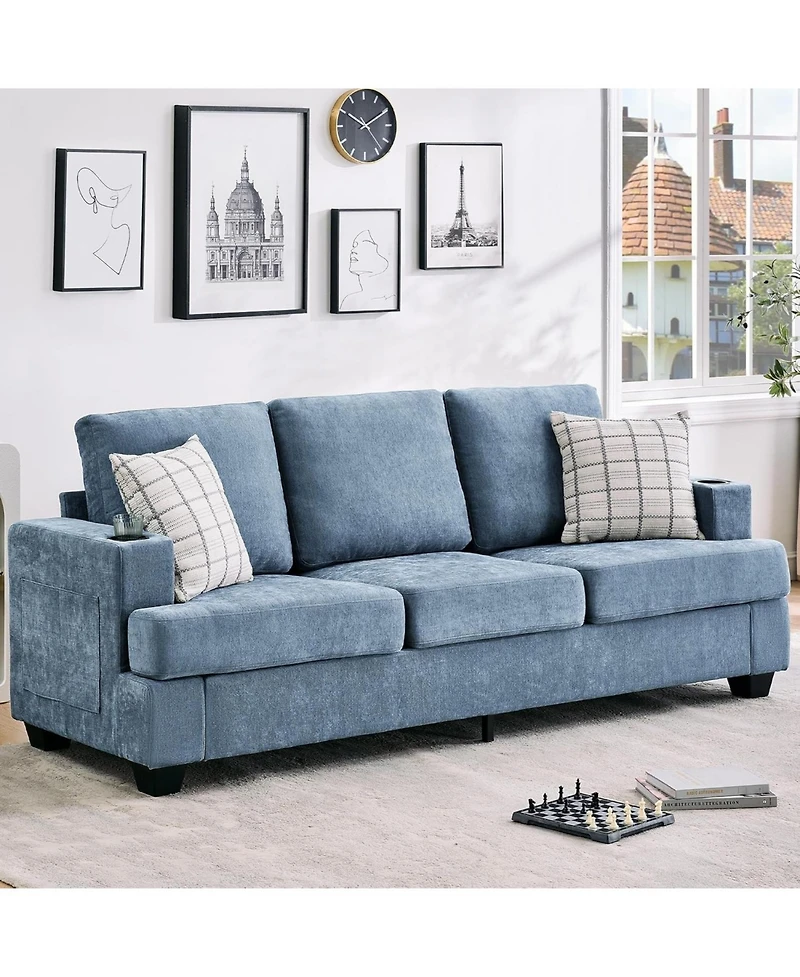 gaomon 89" 3-Seater Sofa, Chenille Couch with Deep Seat, Cup Holders and Storage Pockets