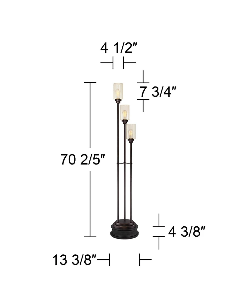 Franklin Iron Works Libby Modern Industrial Tree Floor Lamp with Riser 66" Tall Metal 3 Light Dimmable Led