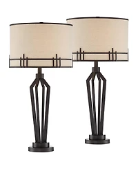 Franklin Iron Works Picket 28" Tall Industrial Table Lamps Set of 2 Usb Port