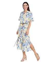 R & M Richards Petite Belted Collared Midi Dress