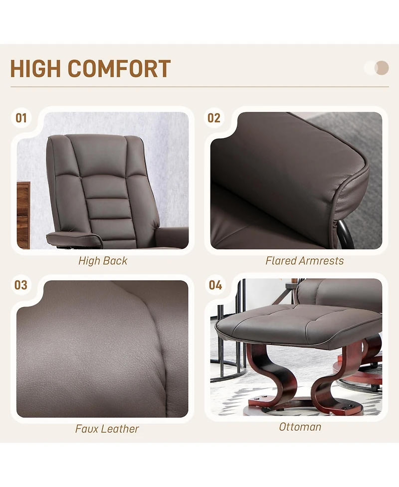 Homcom Swivel Recliner with Ottoman, Faux Leather Reclining Chair, Gray