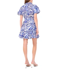Msk Petite Printed Puff-Sleeve Cotton Dress