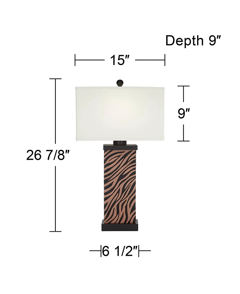 360 Lighting Modern Table Lamps Set of 2 with Usb Charging Port 27" Tall Zebra Faux Wood Fabric Shade for Bedroom Bedside House