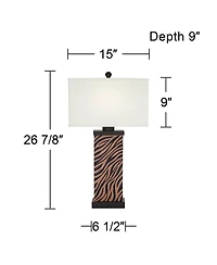 360 Lighting Modern Table Lamps Set of 2 with Usb Charging Port 27" Tall Zebra Faux Wood Fabric Shade for Bedroom Bedside House