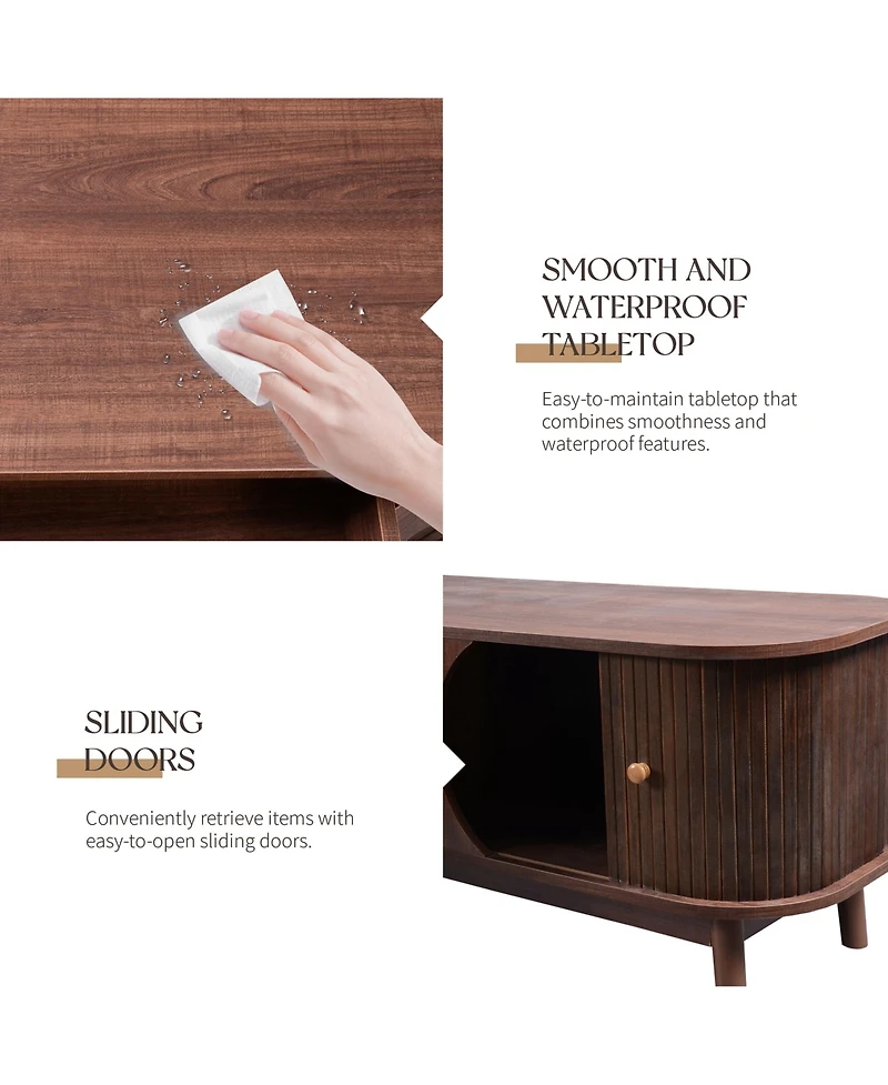 Rainsken Rattan Tv Stand for TVs up to 75'', Modern Farmhouse Media Console with Tambour Sliding Doors and Drawers, Media Console for Living Room