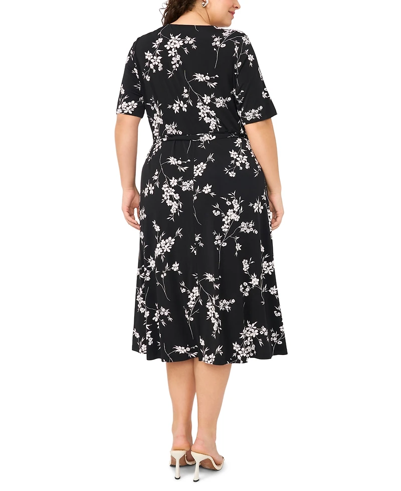 Msk Plus Printed V-Neck Midi Dress