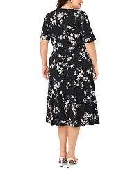 Msk Plus Printed V-Neck Midi Dress