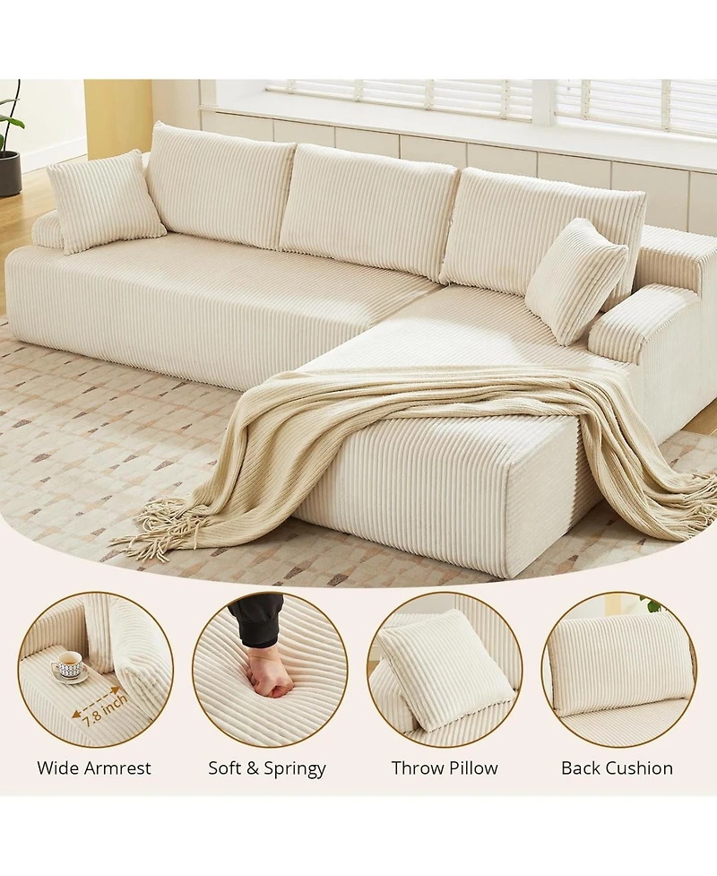 gaomon 106" Modular Sectional Sofa, Corduroy Cloud Couch with L-Shaped