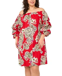 Msk Plus Printed Cotton Off-The-Shoulder Dress