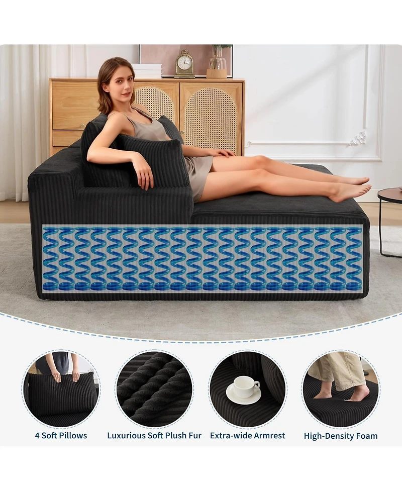 gaomon 80" Double Chaise Lounge Sofa Bed, Corduroy Cloud Couch with Pillows, No Assembly