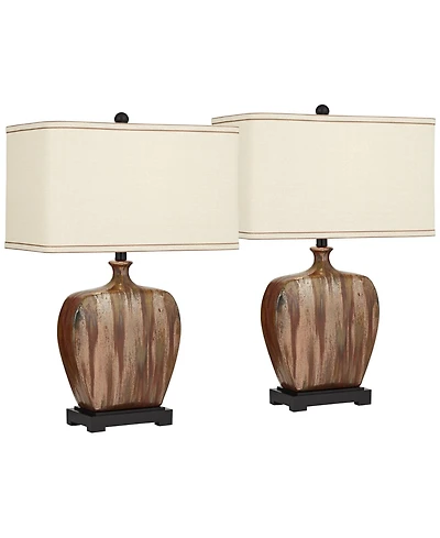 Possini Euro Design Julius Modern Table Lamps 27" Tall Set of 2 Ceramic Copper Drip Rectangular Fabric Shade for Bedroom Living Room Bedside Offi