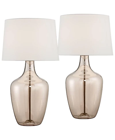 Possini Euro Design Ania 31" Tall Jar Large Modern Glam End Table Lamps Set of 2 Clear Champagne Glass Living Room Bedroom