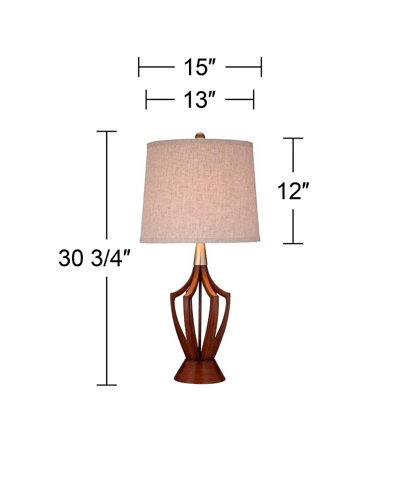 360 Lighting St. Claire 30 3/4" Tall Open Base Large Mid Century Modern End Table Lamps Set of 2 Wood Finish Living Room Bedroom