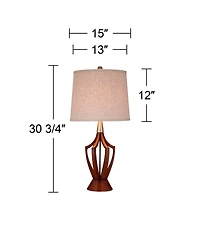 360 Lighting St. Claire 30 3/4" Tall Open Base Large Mid Century Modern End Table Lamps Set of 2 Wood Finish Living Room Bedroom