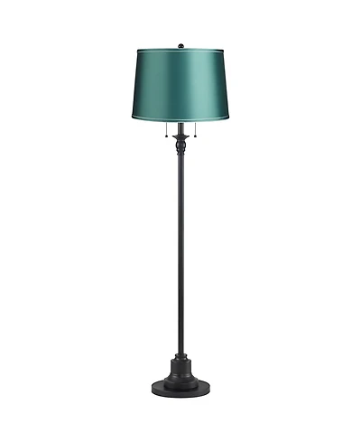 360 Lighting Dyna Traditional 58" Tall 2-Light Standing Floor Lamp Skinny Pole Pull Chain Finish Drum Soft Teal Shade