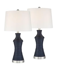 360 Lighting Maxwell 27 1/5"H Rippled Ceramic Usb Table Lamp Set with Dimmer