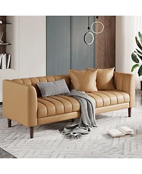 gaomon 83" Faux Leather Sofa, 3-Seater Couch with Pillows, Deep Seat and Wood Legs