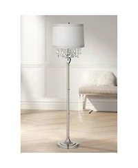 360 Lighting Modern Floor Lamp Standing 60 1/2" Tall Satin Steel Crystal Fabric Drum Shade for Living Room Bedroom Office House Home