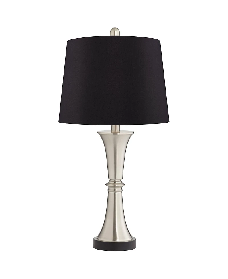 360 Lighting Seymore Modern Table Lamps 26" High Set of 2 Silver with Usb Charging Port Led Touch On Faux Drum Shade for Bedroom Desk
