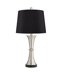 360 Lighting Seymore Modern Table Lamps 26" High Set of 2 Silver with Usb Charging Port Led Touch On Faux Drum Shade for Bedroom Desk