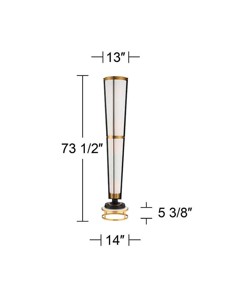 Possini Euro Design Vista Mid Century Modern Torchiere Floor Lamp with Riser 73 1/2" Tall Brass Gunmetal Linen Shade for Living Room