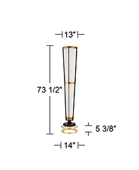 Possini Euro Design Vista Mid Century Modern Torchiere Floor Lamp with Riser 73 1/2" Tall Brass Gunmetal Linen Shade for Living Room