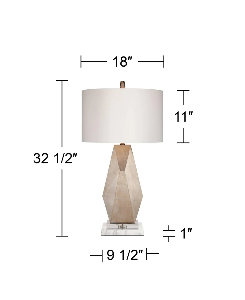 Possini Euro Design Modern Table Lamp with Marble Riser 32 1/2" Tall Sculptural Champagne Gold Drum Shade for Bedroom Living
