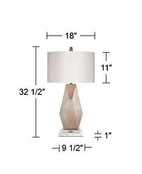 Possini Euro Design Modern Table Lamp with Marble Riser 32 1/2" Tall Sculptural Champagne Gold Drum Shade for Bedroom Living