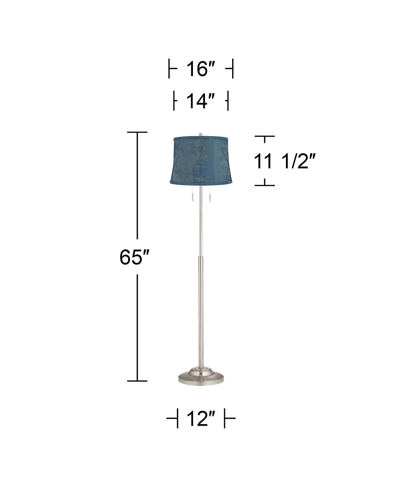 360 Lighting Abba Modern Tall Standing Floor Lamp Twin Pull Chain Metal Brushed Steel Finish Drum Nagano