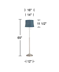 360 Lighting Abba Modern Tall Standing Floor Lamp Twin Pull Chain Metal Brushed Steel Finish Drum Nagano