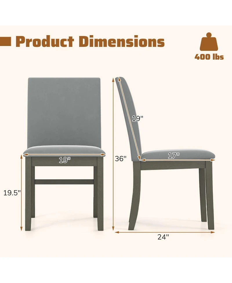 Gouun Set of 2 Velvet Upholstered High-Back Dining Chairs with Rubber Wood Legs