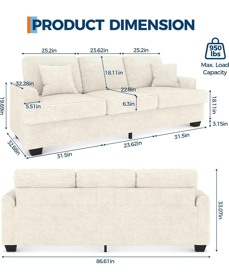 gaomon 86" Corduroy Sofa