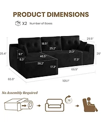 gaomon 105" Modular Sectional Sofa, Cloud Couch with Chaise, Deep Seat Sofa Bed, No Assembly