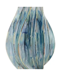 Possini Euro Design Teresa Modern Coastal Table Lamp with Round Riser 32 1/2" Tall Teal Drip Ceramic Drum Shade for Bedroom Living Room