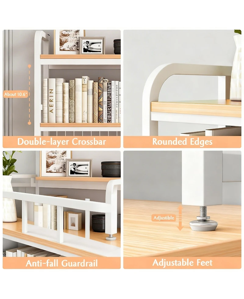 Yigii 2-Tier Desktop Hutch Bookshelf Metal Grid Panel Storage Organizer