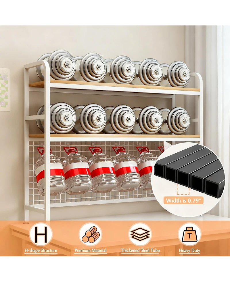 Yigii 2-Tier Desktop Hutch Bookshelf Metal Grid Panel Storage Organizer