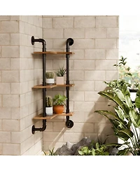 Yigii Industrial Pipe Shelving Pine Wood Floating Bathroom Shelves Wall Mounted L Shaped Corner Shelf