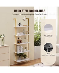 Gouun 5 Tier Ladder Shelf Wall Mounted Bookshelf with Metal Frame
