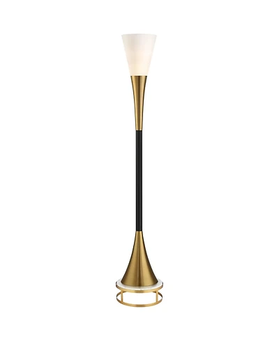 Possini Euro Design Piazza Modern Torchiere Floor Lamp with Gold Riser 78" Tall Brass Metal Glass Shade for Living Room Bedroom Office