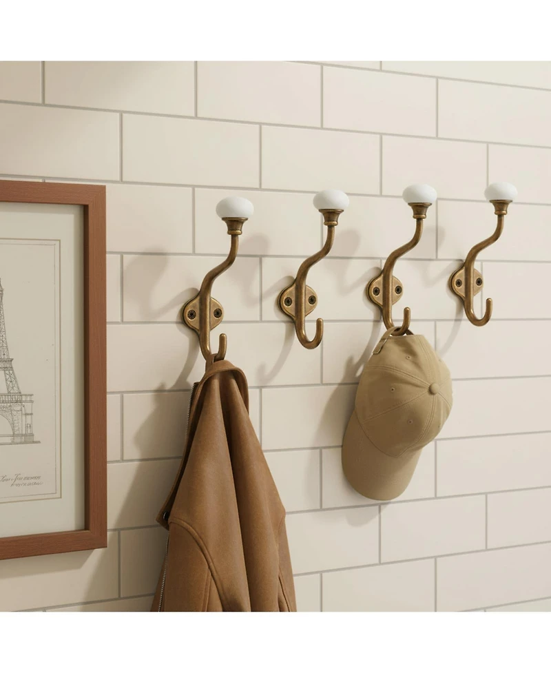 Yigii 5-Pack Double Wall-Mounted Coat Hooks, Decorative Hardware for Bathroom, Bedroom & Kitchen