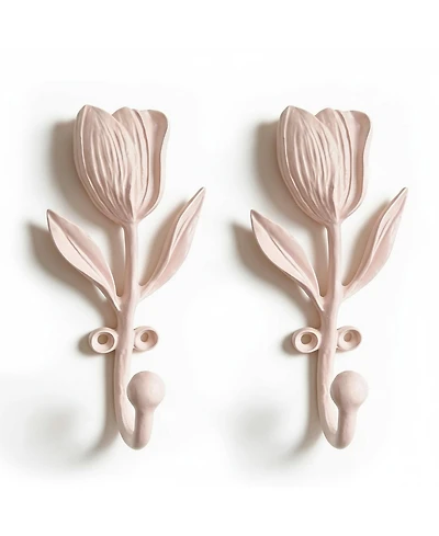 Yigii Tulip Decorative Wall Hooks, 2 Pack Metal Wall Mounted Hooks for Clothes, Bags, Towels & Hats