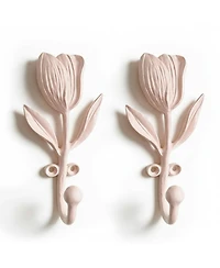 Yigii Tulip Decorative Wall Hooks, 2 Pack Metal Wall Mounted Hooks for Clothes, Bags, Towels & Hats