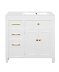 Sillysis 36" Bathroom Vanity with Ceramic Sink, Freestanding Cabinet with Tip-Out & Side Drawers, Adjustable Shelf, Modern Storage.